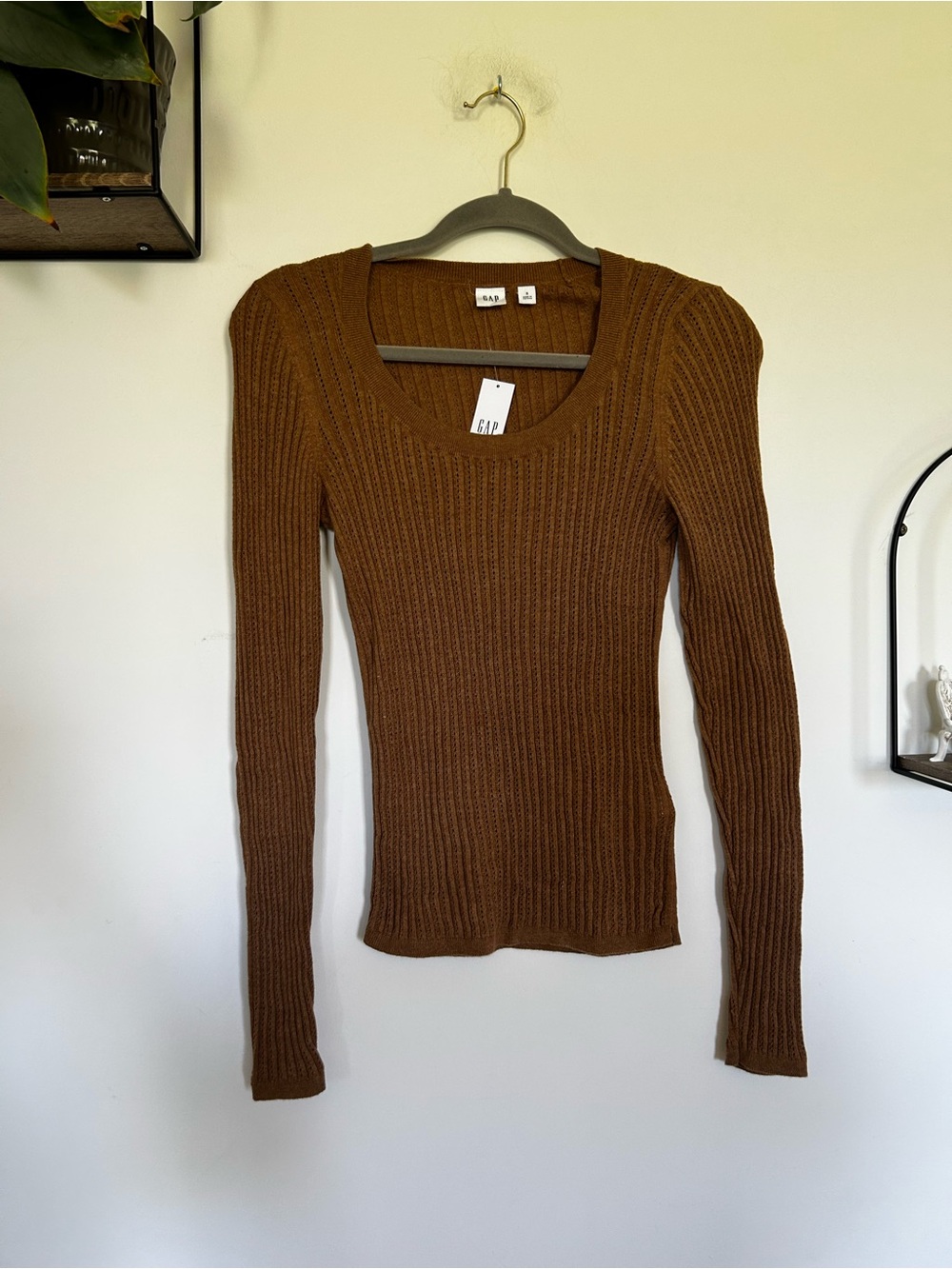 NWT Gap Cashsoft Long Sleeve Scoop Neck Sweater Brown Heather‎ Size Small